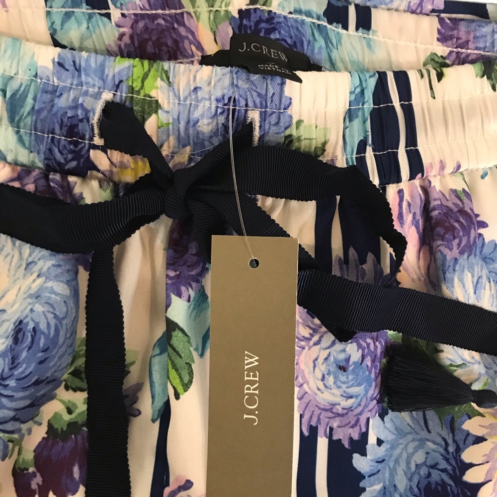 J. Crew White Floral Drawstring Pants with Blue & Purple Print - Picture 7 of 9